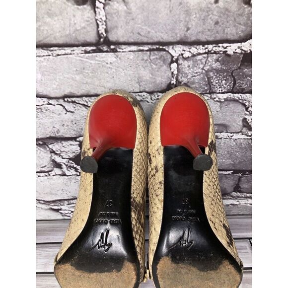 Giuseppe Zanotti Ivory Cream SnakeSkin Leather Pointed Strap Heels Women Sz 37EU - Picture 14 of 16